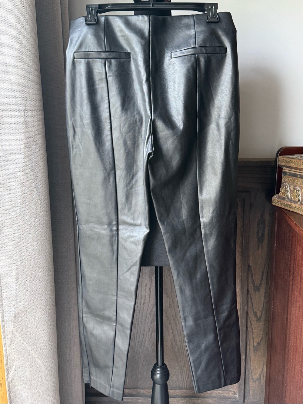 Mango Black Faux Leather womens pants medium Euc - Picture 2 of 6
